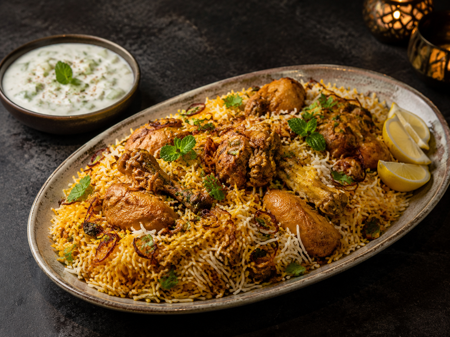 Zaika-style Pakistani chicken biryani with aromatic basmati rice